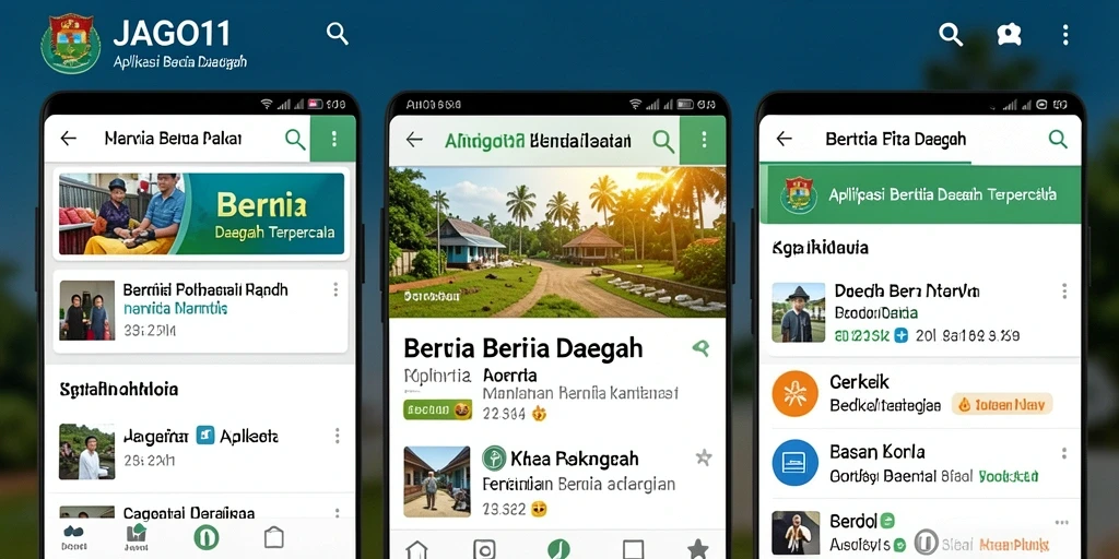 Tampilan antarmuka utama aplikasi JAGO11 dengan berita daerah terbaru.