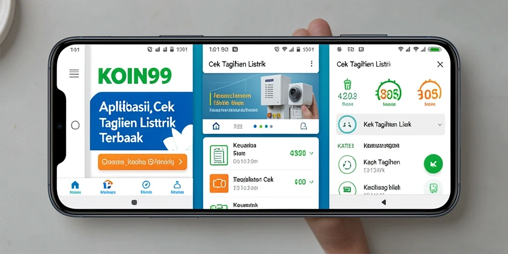 Tampilan antarmuka aplikasi KOIN99 untuk cek tagihan listrik.