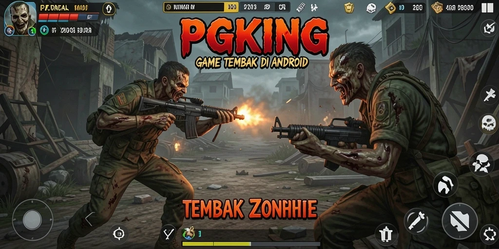 Tampilan antarmuka PGKING yang menarik menunjukkan aksi tembak zombie yang mendebarkan.